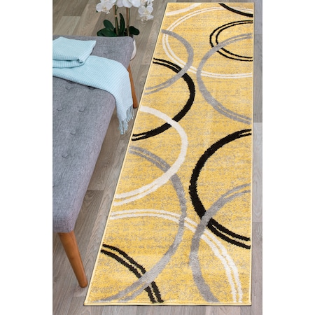 World Rug Gallery Modern Wavy Circles Design 2'x10' Yellow 377YELLOW2X10